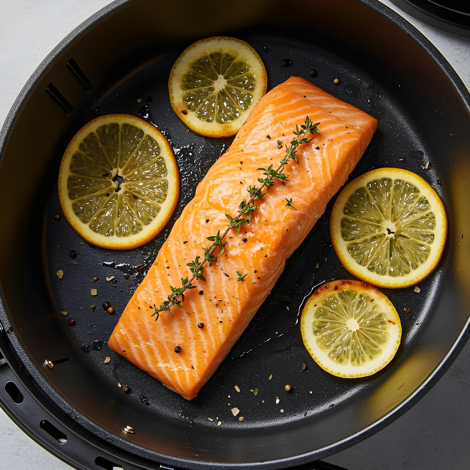 Salmón jugoso en una freidora de aire