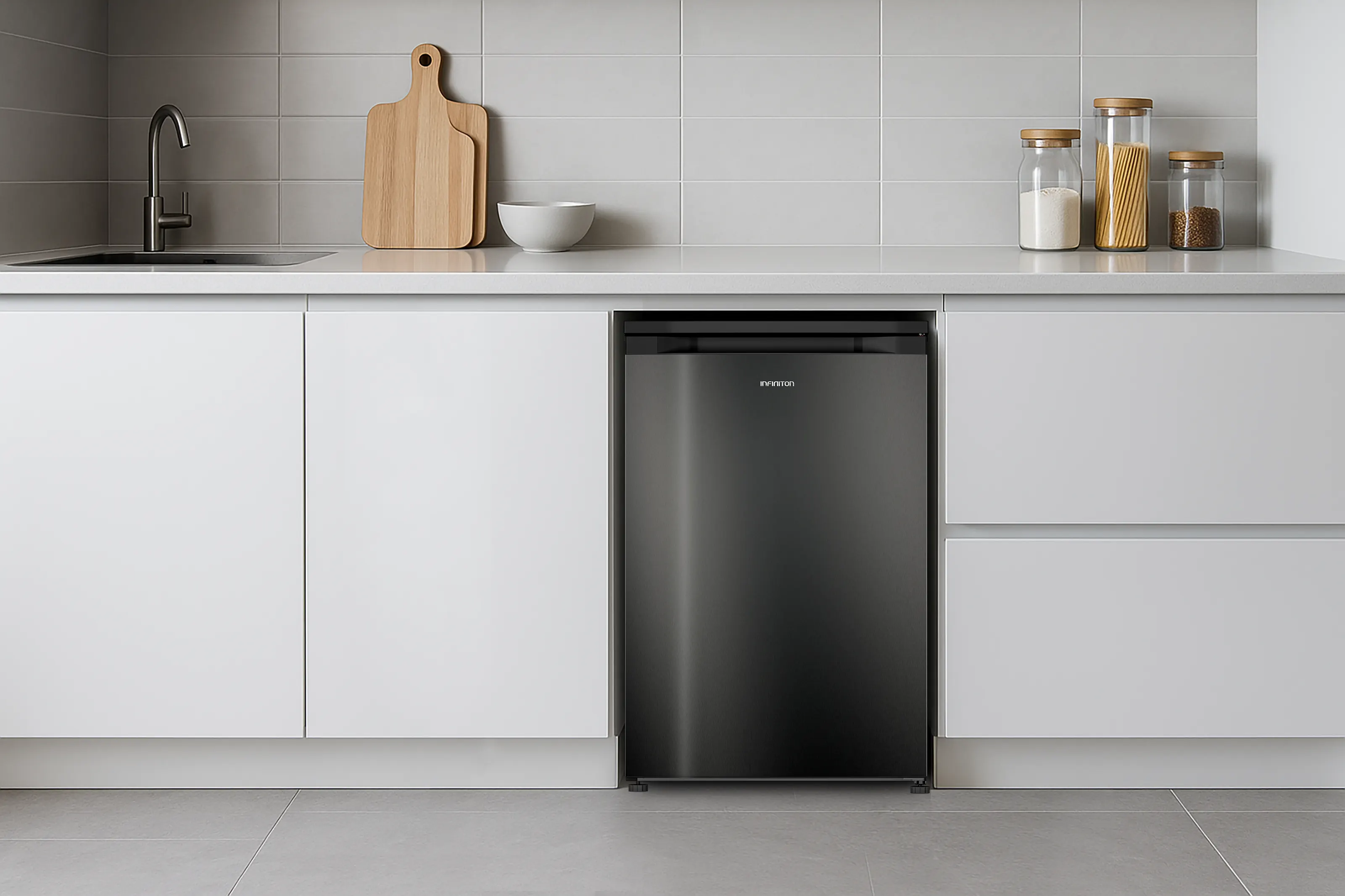 Congelador CV-88L8DEK en cocina blanca Congelador CV-88L8DEK en cocina blanca
