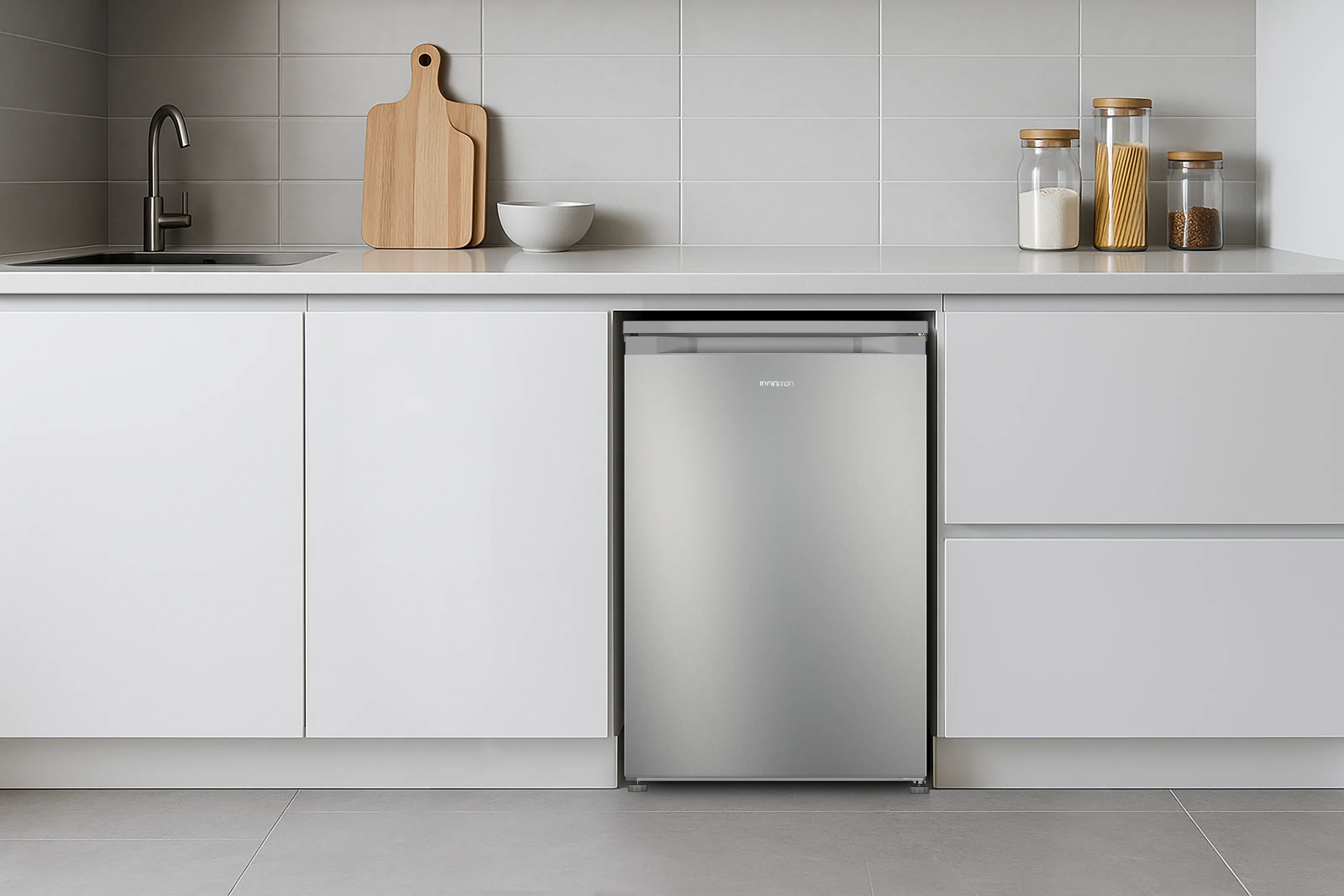 Congelador CV-88L8XEH en cocina blanca Congelador CV-88L8XEH en cocina blanca