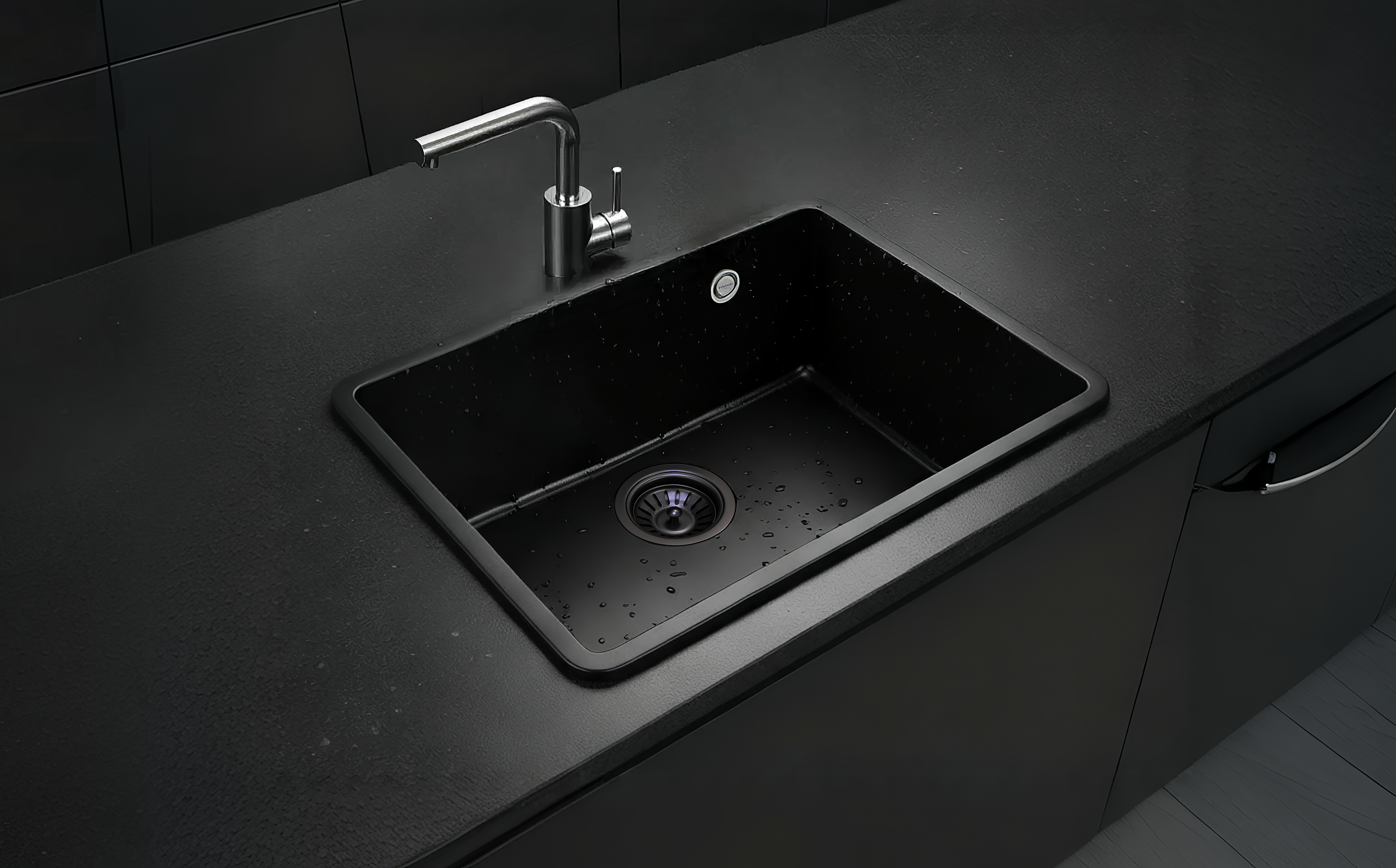 Fregadero modelo Disfrutar50.40QZ en una cocina negra