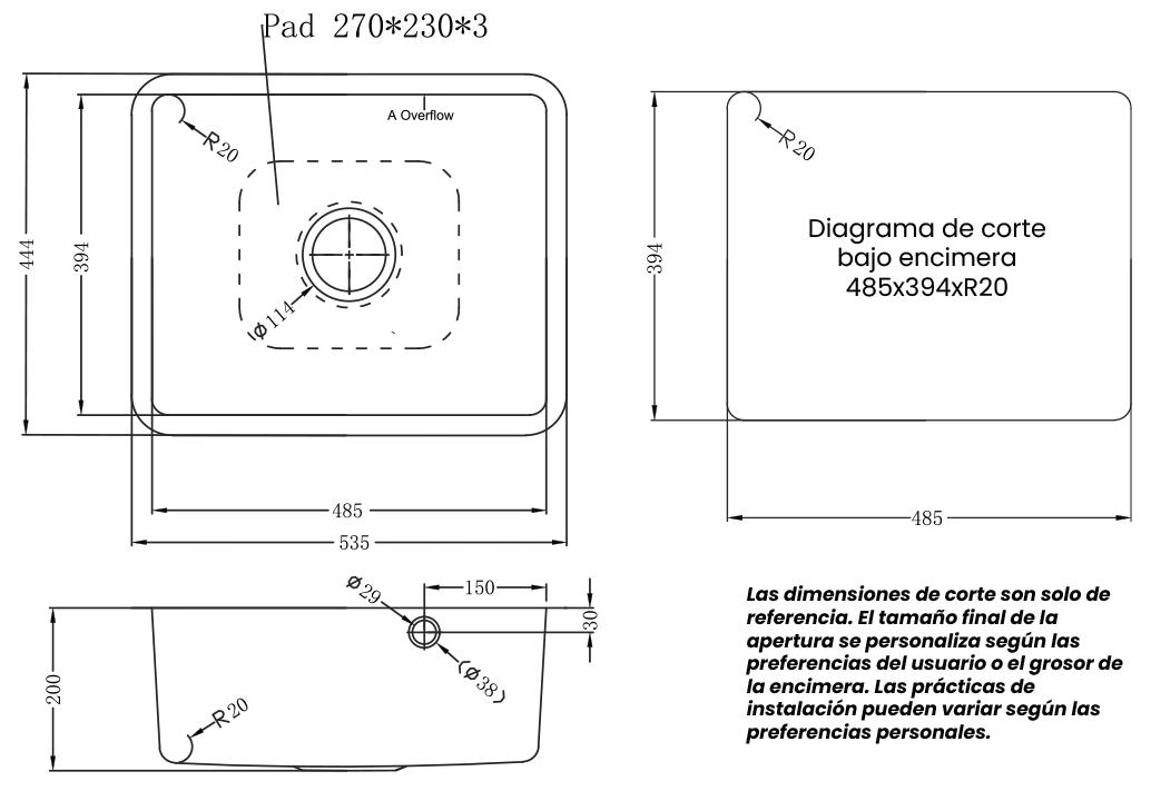 Esquema de encastre del modelo Elkano40.40
