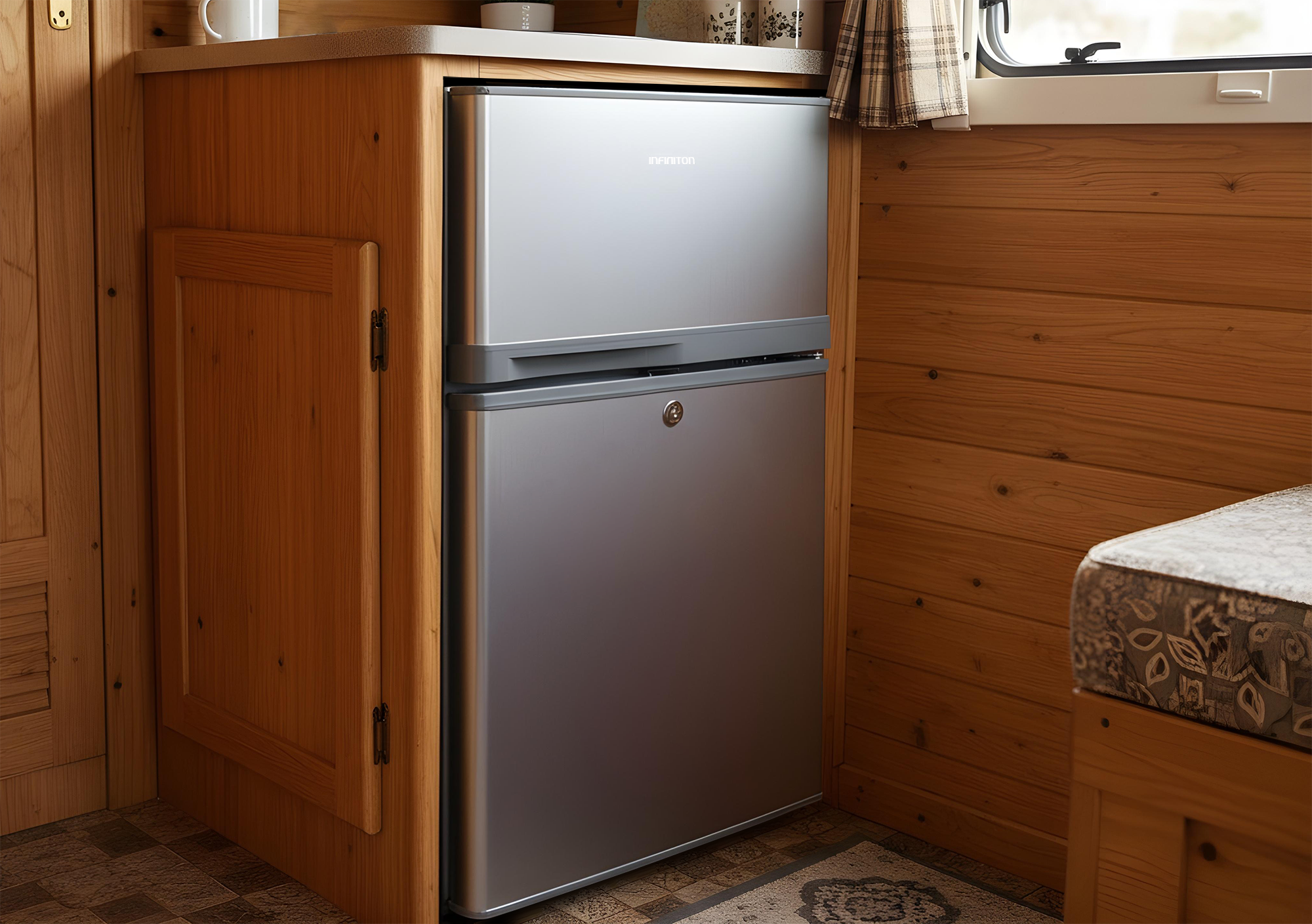 El frigo FG-85D8V12 debajo de un mueble, quedando integrado