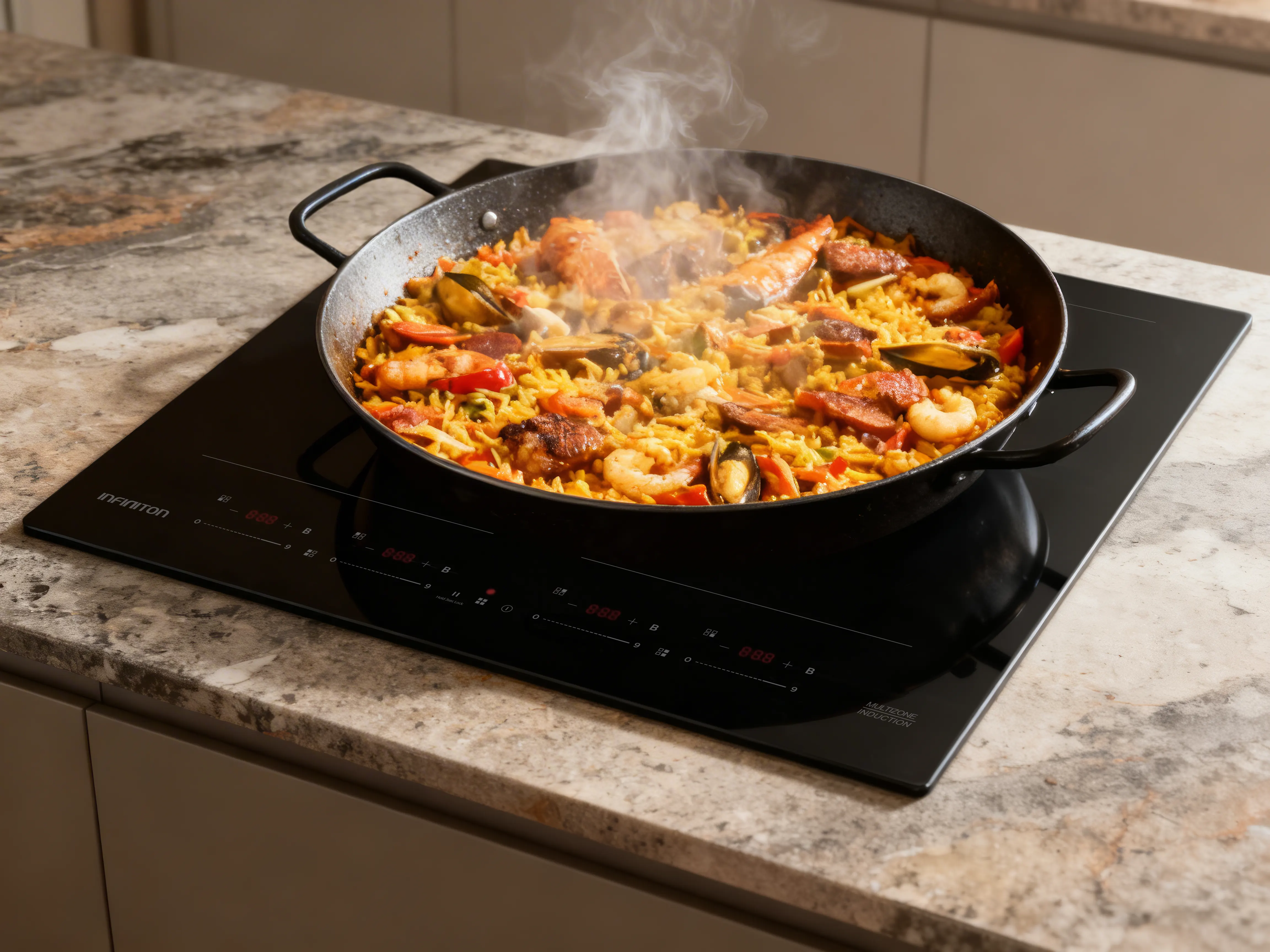 Paella cocinándose a fuego lento en la placa INDP5BK74D38