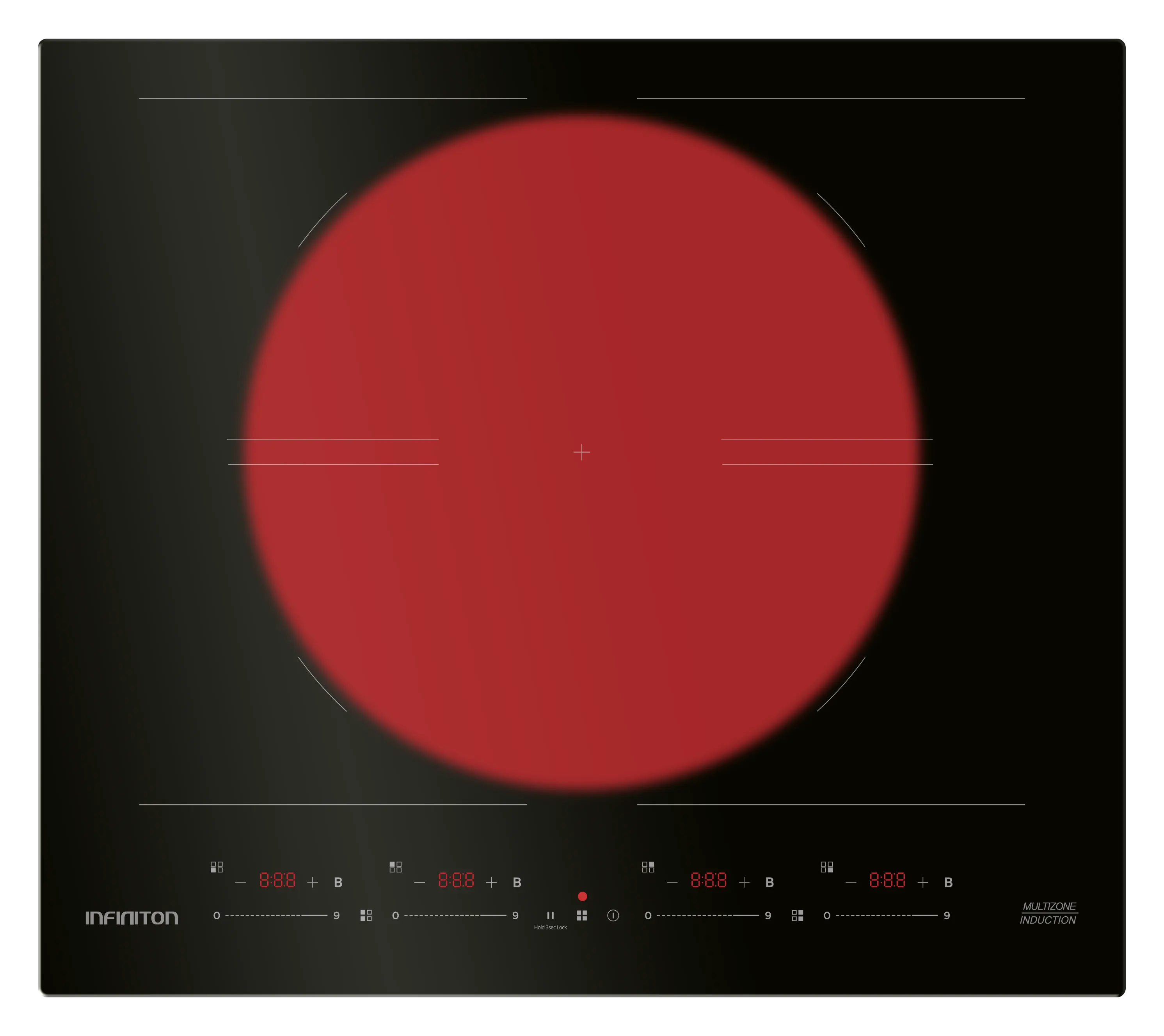 Placa de inducción multizona con su zona central encendida