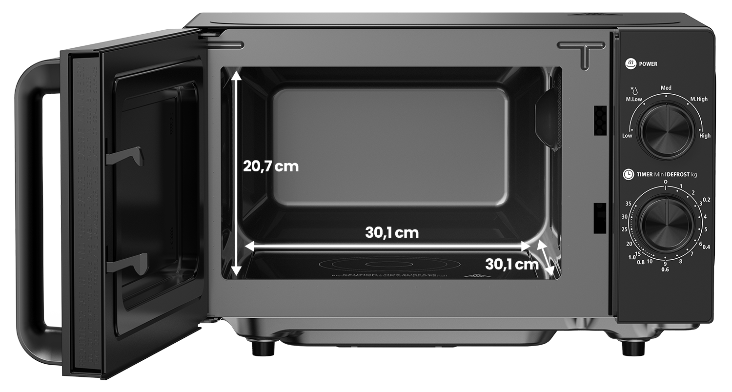 Microondas MW-FB2070 abierto mostrando Flatbed Cavity